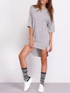 Romwe Grey Half Sleeve High Low Hem Casual Dress