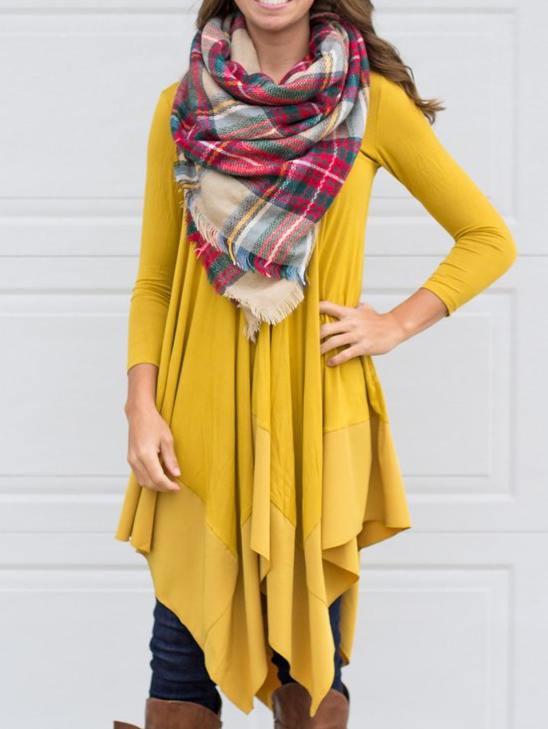 Romwe Yellow Asymmetrical Tunic Dress With Chiffon Hem