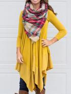 Romwe Yellow Asymmetrical Tunic Dress With Chiffon Hem