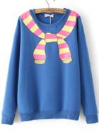 Romwe Scarf Print Loose Blue Sweatshirt