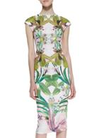 Romwe White Cap Sleeve Leaves Print Dress