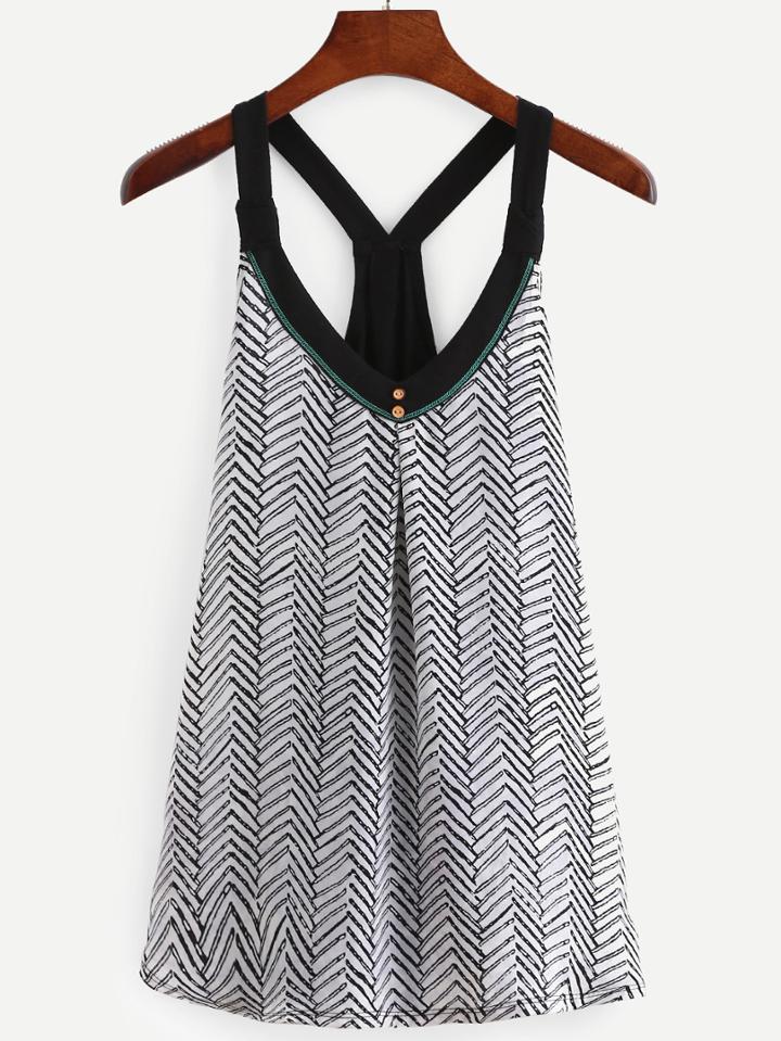 Romwe Contrast Racerback Chevron Print Top