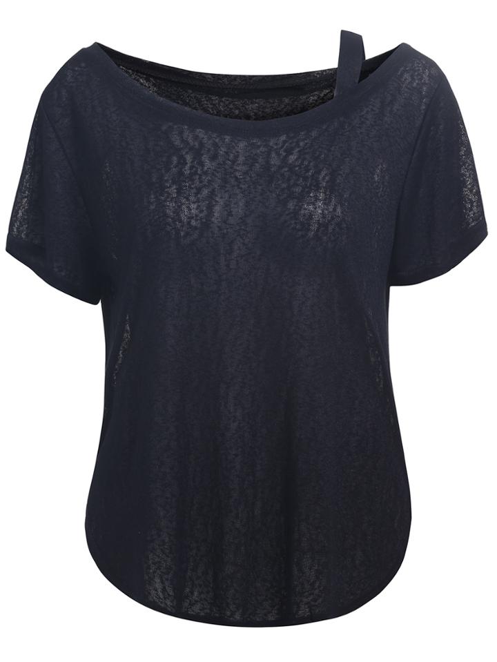 Romwe With Strap Loose Black T-shirt
