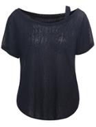 Romwe With Strap Loose Black T-shirt
