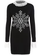 Romwe Contrast Collar Snowflake Crochet Tight Sweater Dress