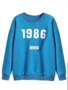 Romwe Blue Number Print Drop Shoulder Sweatshirt
