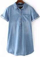 Romwe Lapel With Buttons Denim Shirt Dress