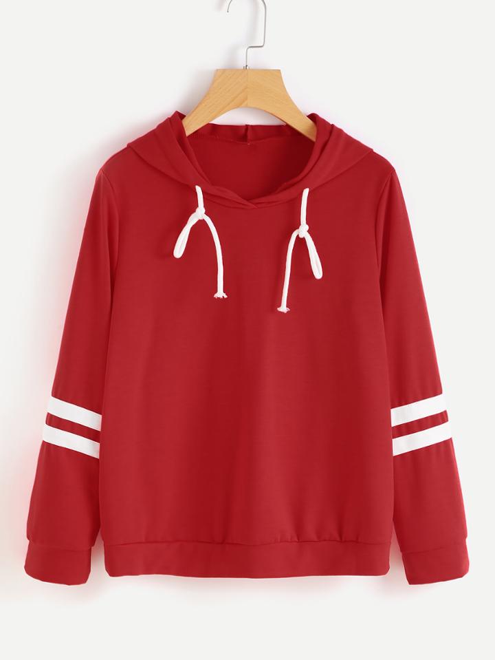 Romwe Varsity Striped Hooded Sweatshirt