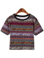 Romwe Multicolor Short Sleeve Tribal Print T-shirt