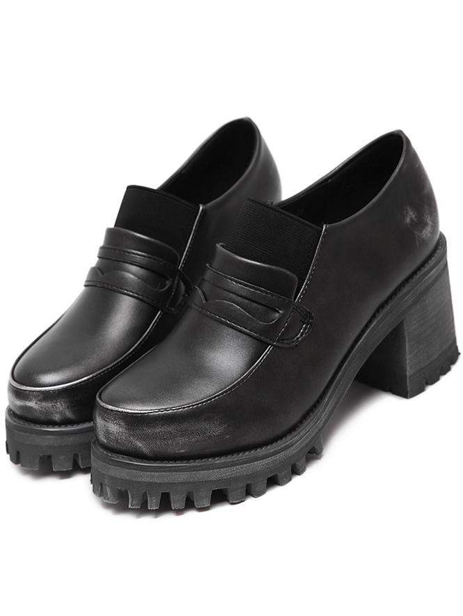 Romwe Black Round Toe Thick-soled Pumps