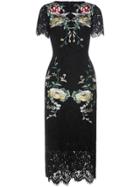 Romwe Black Flowers Embroidered Lace Dress