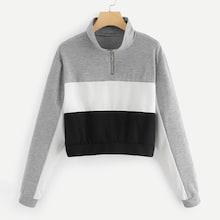 Romwe Color Block Zipper Sweatshirt