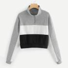 Romwe Color Block Zipper Sweatshirt