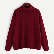 Romwe Turtle Neck Seamed Knit Jumper