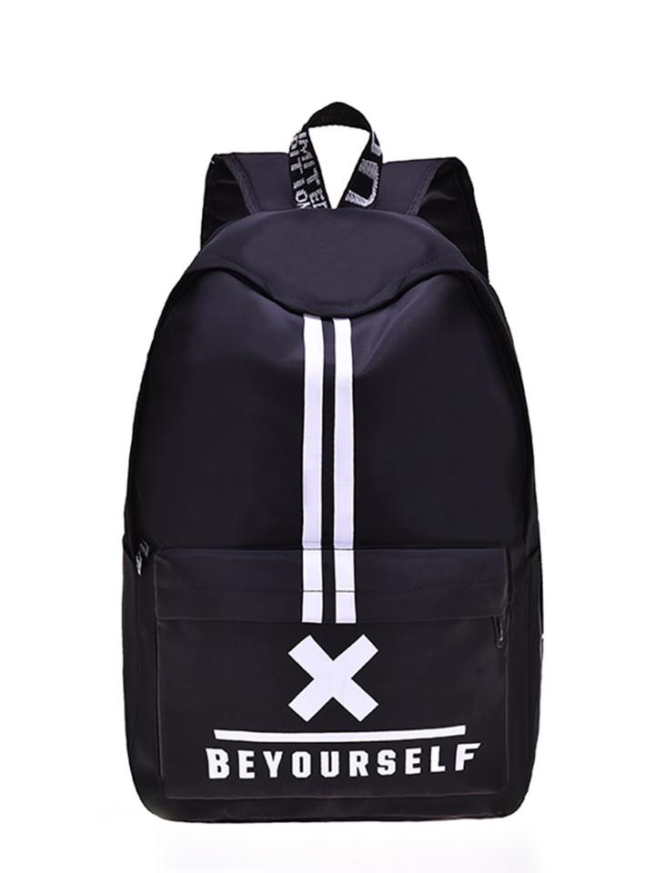 Romwe Pocket Front Striped Nylon Backpack