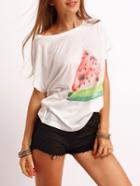 Romwe White Short Sleeve Watermelon Print T-shirt