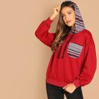 Romwe Pocket Patched Drawstring Hoodie