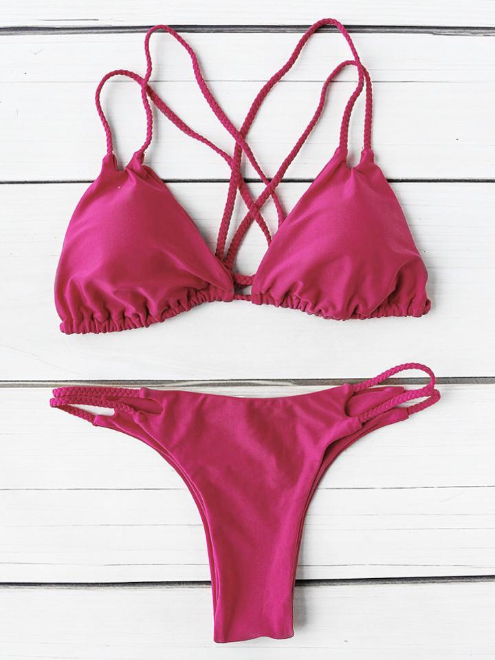 Romwe Braided Strap Cross Back Bikini Set