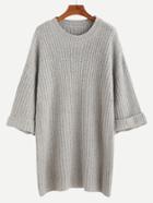 Romwe Grey Dropped Shoulder Seam Cuffed Sweater Dress