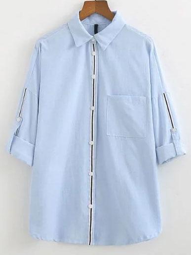 Romwe Roll-up Sleeve Boyfriend Blouse
