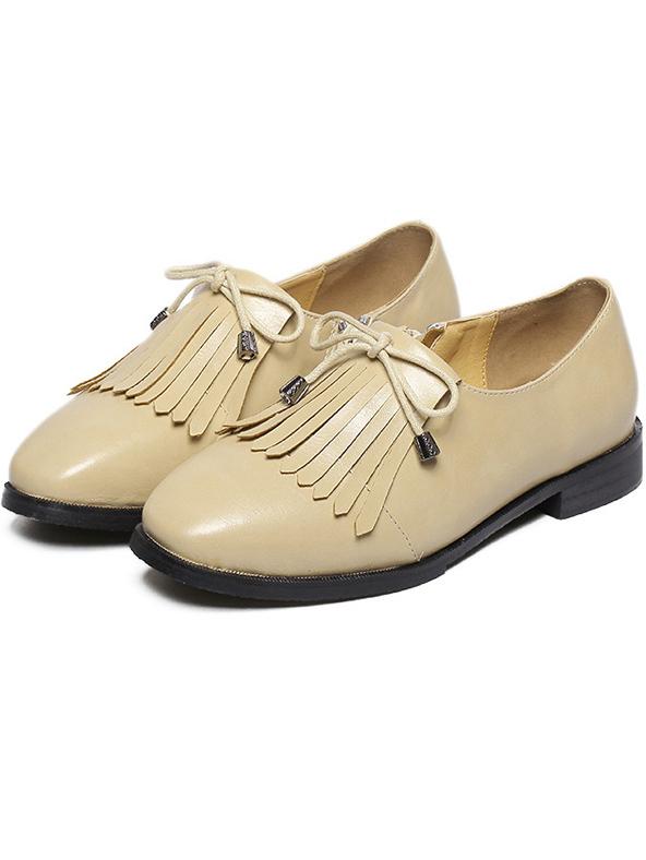 Romwe Apricot Square Tote Fringed Lace Up Flats