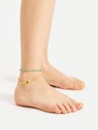 Romwe Turquoise And Sequin Detail Layered Anklet