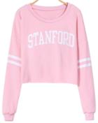 Romwe Stanford Print Crop Pink Sweatshirt