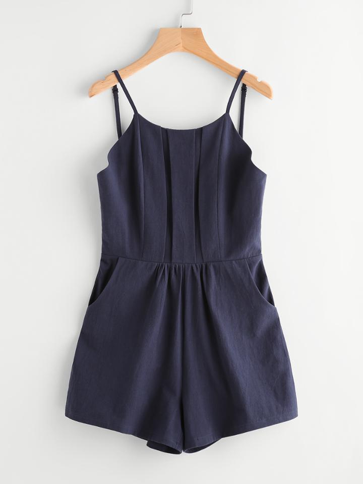 Romwe Pleated Detail Zipper Back Cami Romper
