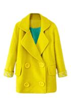 Romwe Yellow Double-breasted Loose Coat