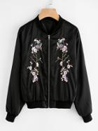Romwe Plum Blossom Embroidered Ribbed Trim Jacket