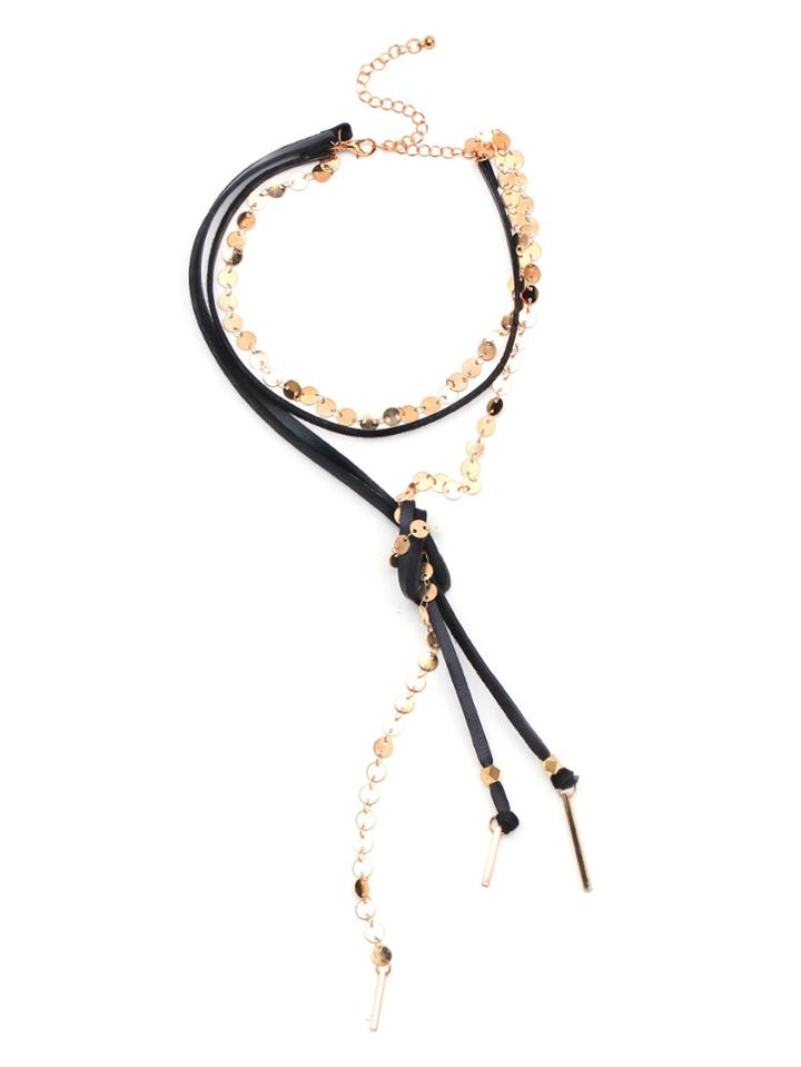 Romwe Black And Gold Metal 2 In 1 Necklace