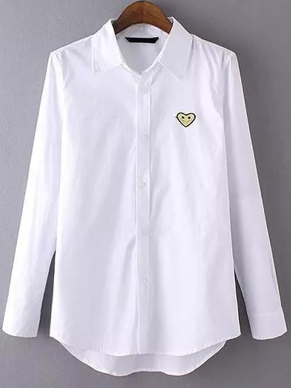 Romwe High Low Heart Embroidered Blouse