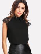 Romwe Floral Lace Cap Sleeve Blouse