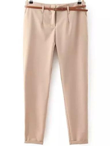 Romwe Women Slim Khaki Pant With Belt