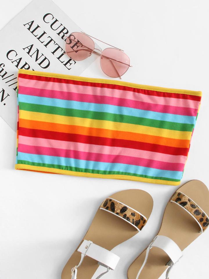 Romwe Colorful Striped Crop Tube Top