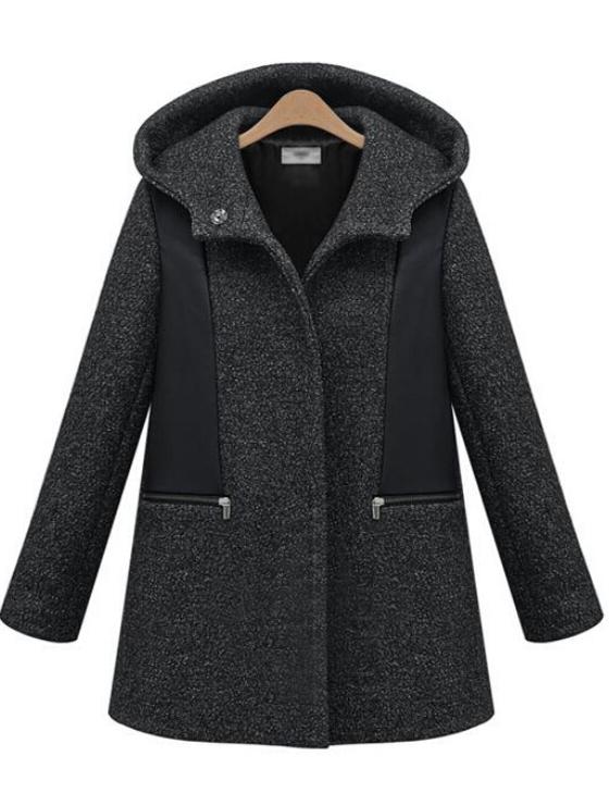 Romwe Hooded Zipper Pockets Woolen Grey Coat