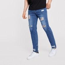 Romwe Guys Zip Hem Ripped Wash Jeans