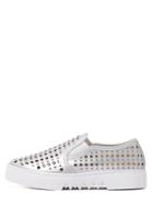 Romwe Silver Round Toe Studded Casual Loafers