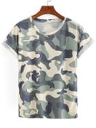 Romwe Camouflage Rolled Sleeve T-shirt