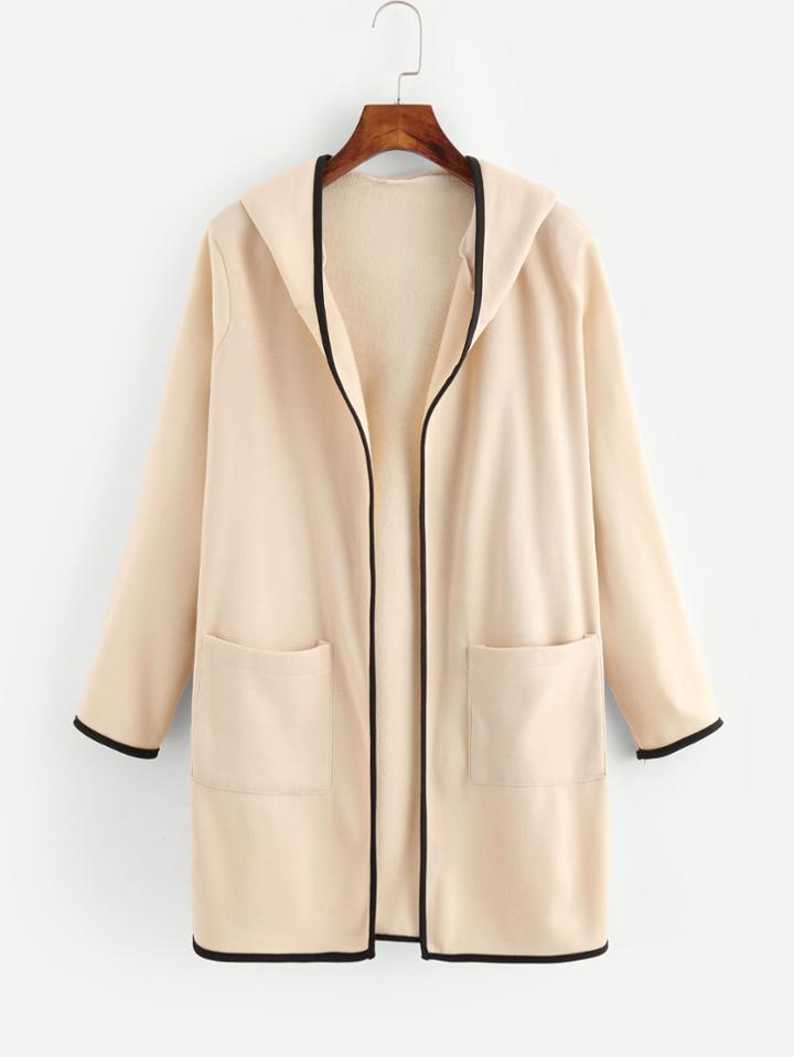Romwe Contrast Trim Dual Pocket Hooded Cardigan