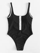 Romwe Button Front Swimsuit