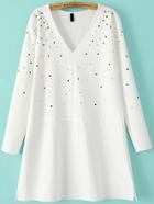 Romwe V Neck With Bead Side Split White Dress