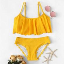 Romwe Scalloped Trim Flounce Bikini Set
