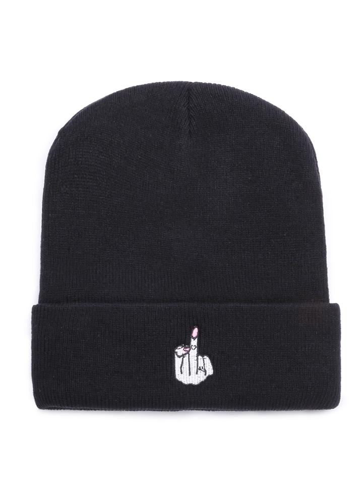 Romwe Black Ribbed Knit Wacky Beanie Hat