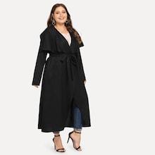Romwe Plus Self Tie Waterfall Collar Coat