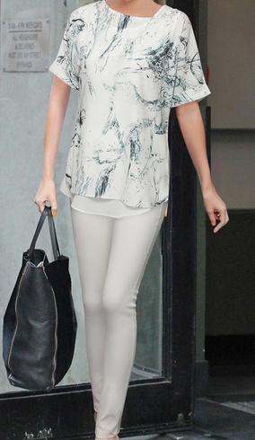 Romwe Ink Print Split Dip Hem Two Pieces Top With Pant