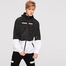 Romwe Guys Two Tone Zip Up Windbreaker Hoodie Jacket