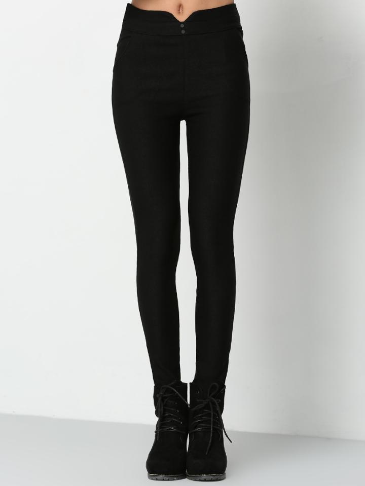 Romwe Elastic Waist Thicken Skinny Pant