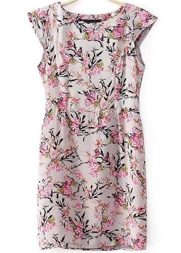 Romwe Cap Sleeve Floral Bodycon Dress
