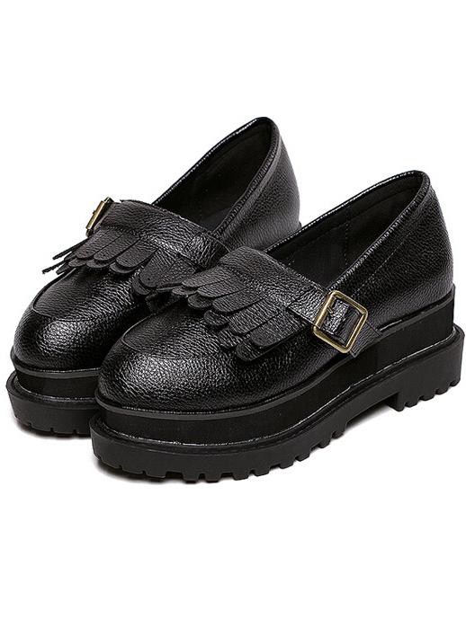 Romwe Black Round Toe Tassel Pu Flats